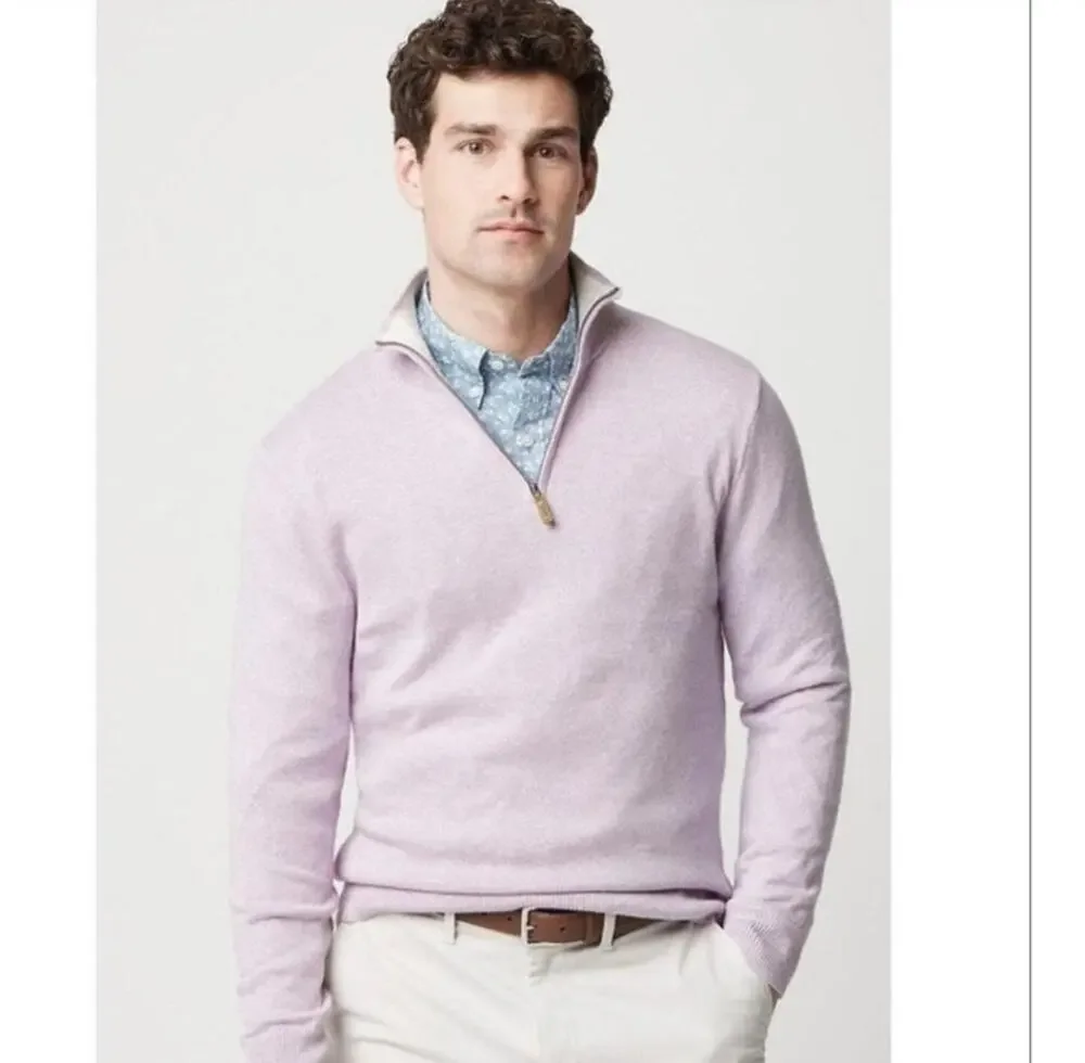 NWT J. Crew Cotton Quarter-Zip Sweater Heather Light Purple Wisteria M